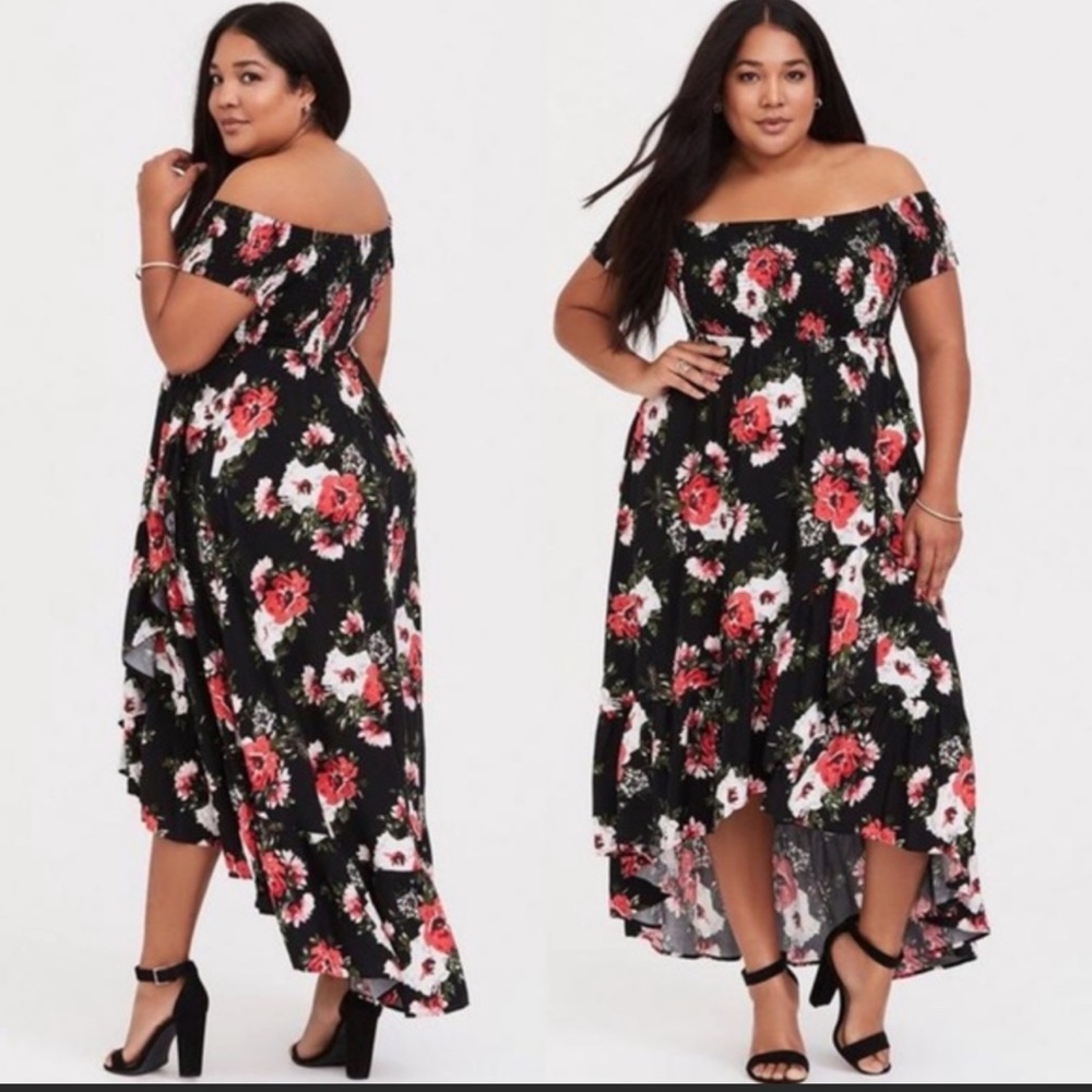 EUC Torrid Maxi Challis Off-shoulder Dress